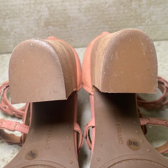 Lucky Brand Lameer Pink Scallop Strappy Block Heel Sandals Fairy Cottage Comfort - Picture 10 of 11